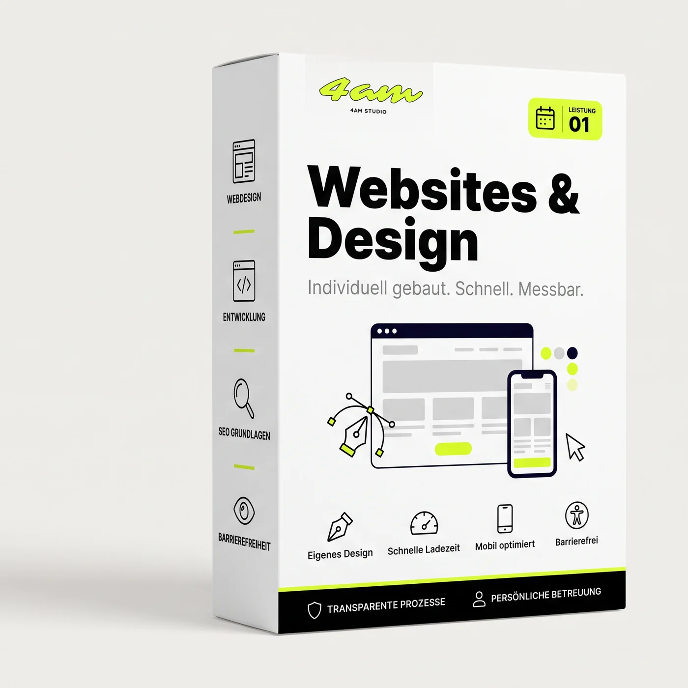 Verpackung der Leistung Websites & Design von 4am Studio