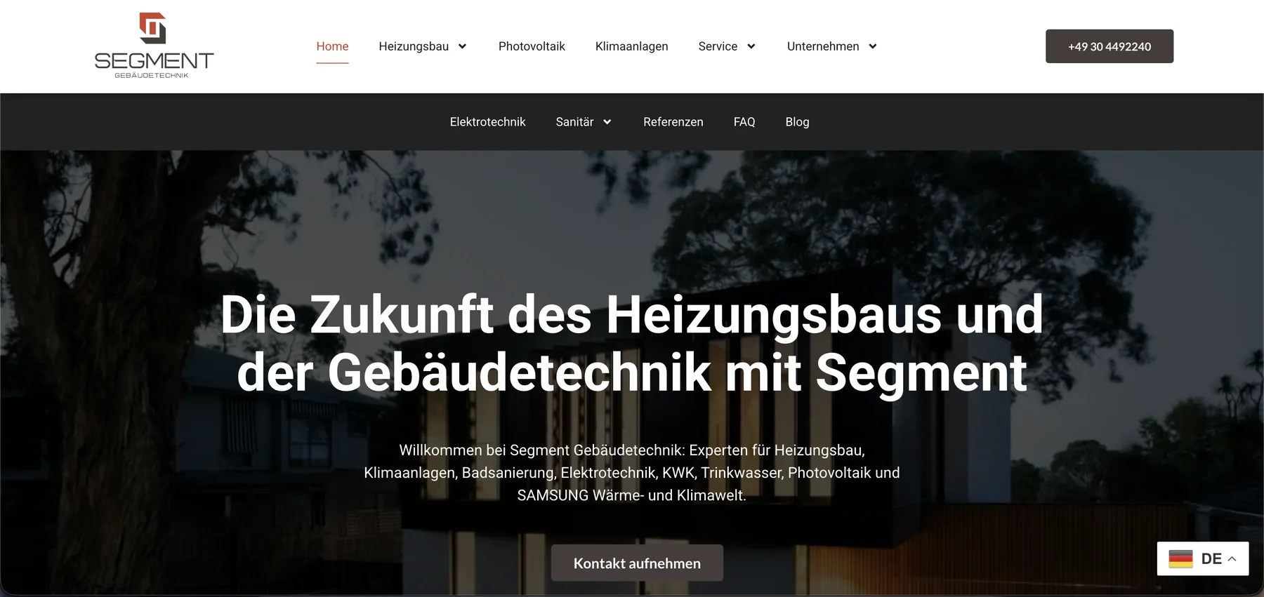 Website Segment Gebäudetechnik — Hero-Sektion